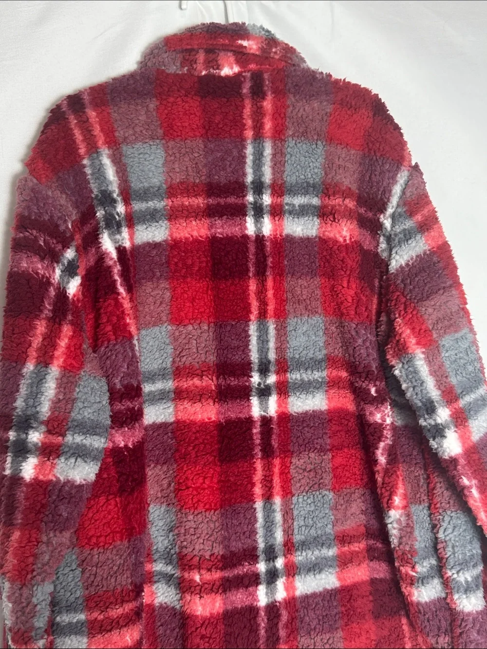 Hurley Red & Gray Plaid Sherpa Shacket Boys Size Medium